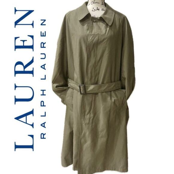 VINTAGE RALPH LAUREN TRENCH COAT BELTED OLIVE GREEN ZIP LINER SZ 42R AESTHETIC - Picture 1 of 16